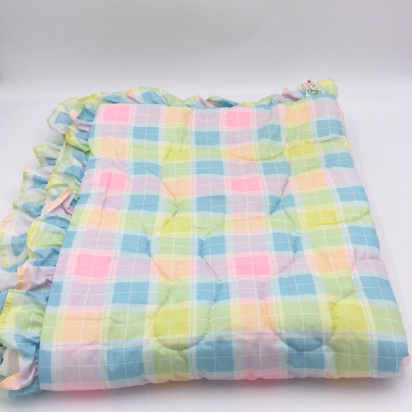 Lady Christina Baby Crib Comforter Pastel Plaid Vintage Nursery Bedding 1980's - Picture 7 of 9